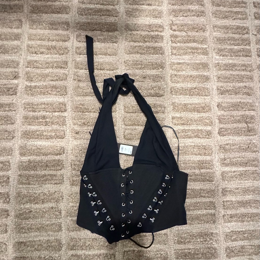 FashionNova Black Lace-Up Halter Crop Top